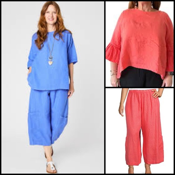 Bryn Walker USA Made Light Linen Casbah Coral Relaxed Cropped Pant Set Size M - Picture 1 of 16